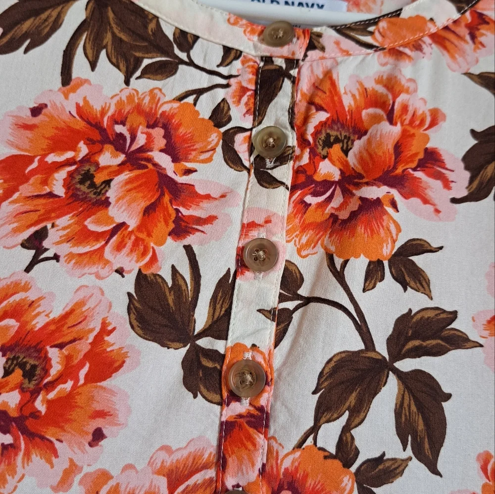 Old Navy Girls Orange Floral Longsleeve Swing Dress Size Large 10-12